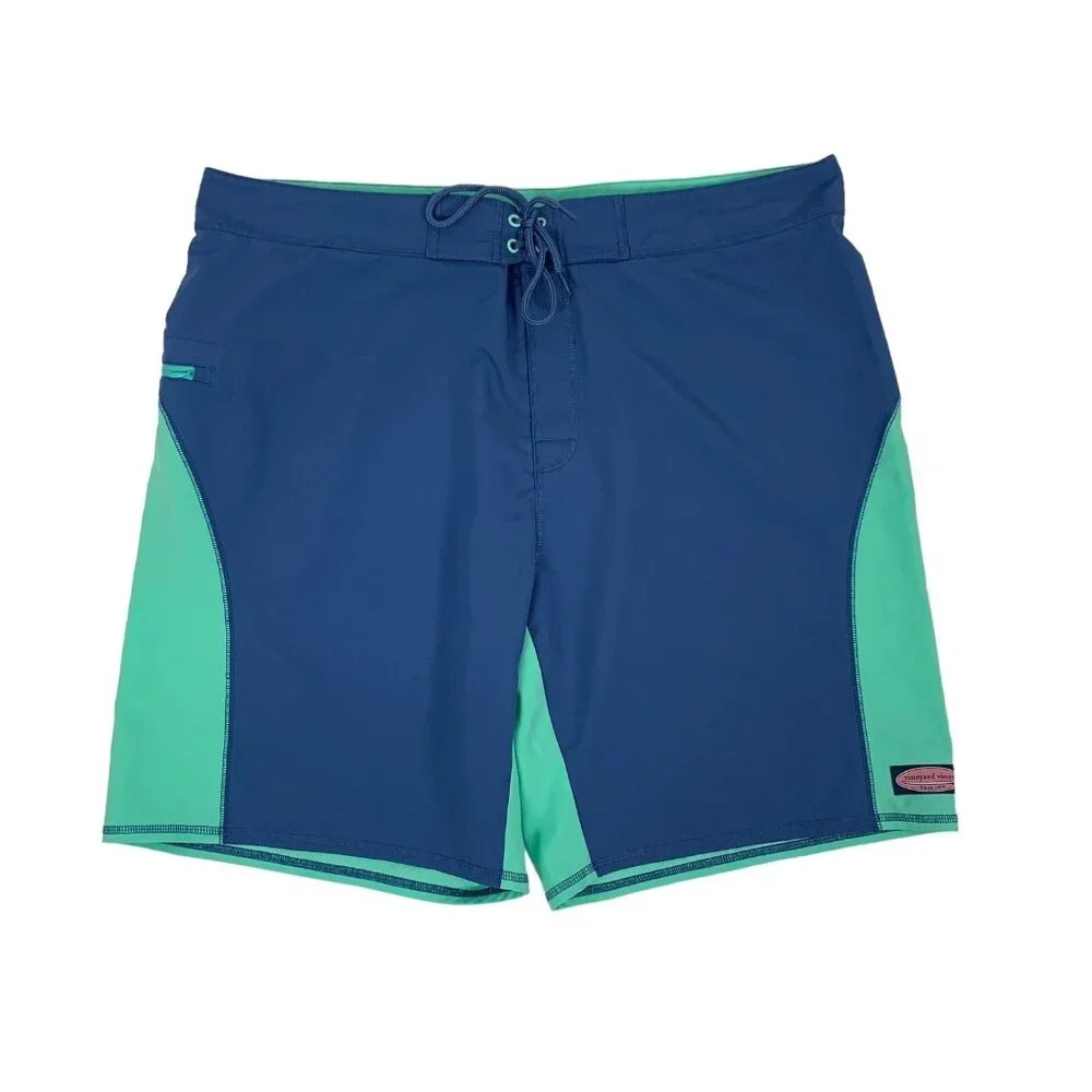 Vineyard Vines Blue Green Colorblock Swim Board Shorts Quick Dry Beachwear 40